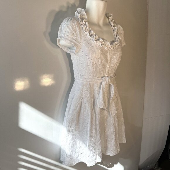 London Times SZ6P White Eyelet Peasant Dress Milkmaid Boho Western Cottage Bride - Picture 1 of 8
